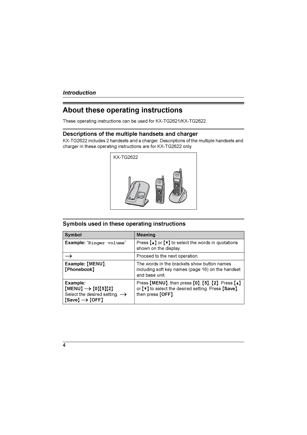 Panasonic KX-TG2622NZ, KX-TG2621NZ About these operating instructions, Descriptions of the multiple handsets and charger 