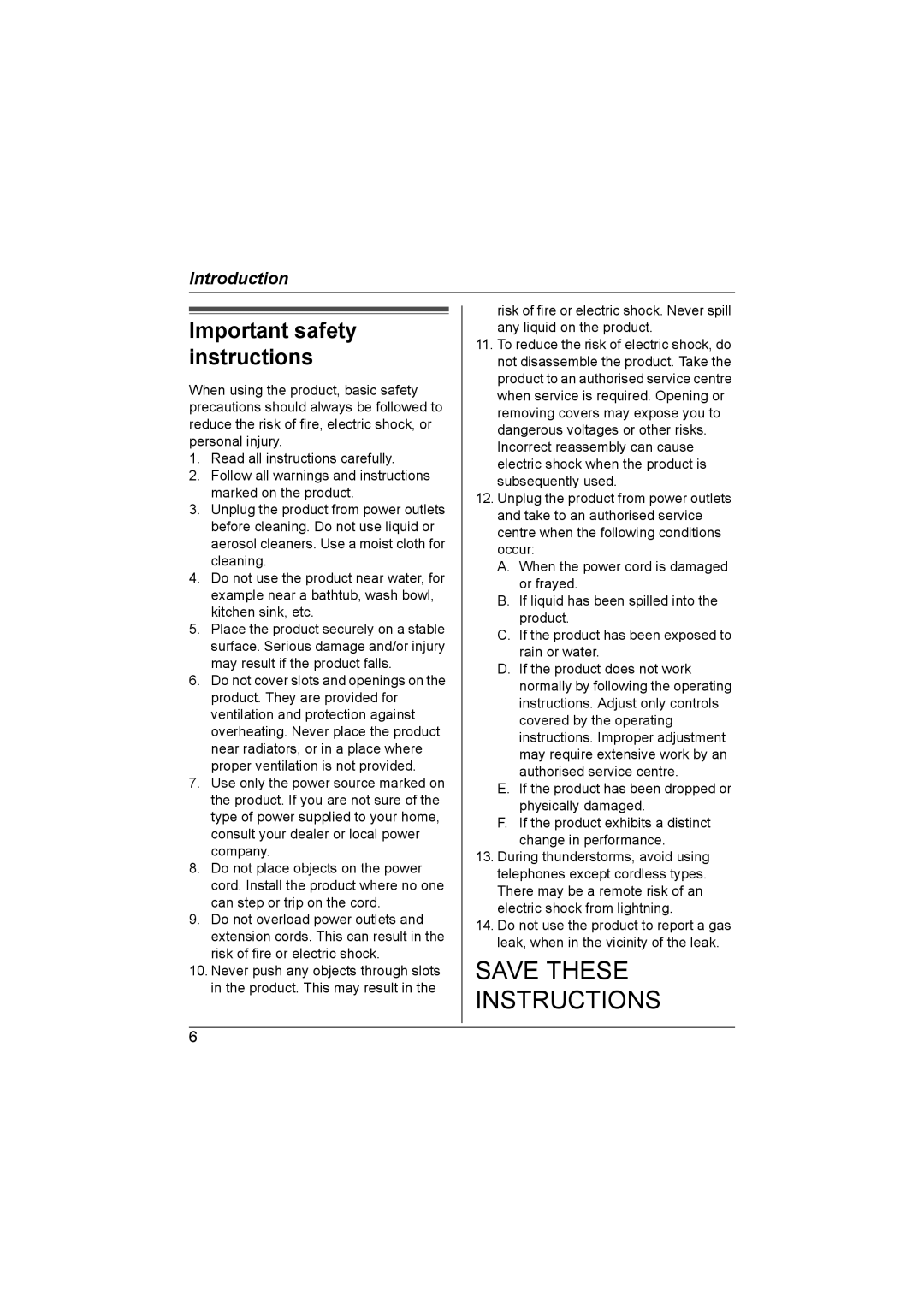 Panasonic KX-TG2622NZ, KX-TG2621NZ operating instructions Save These Instructions 