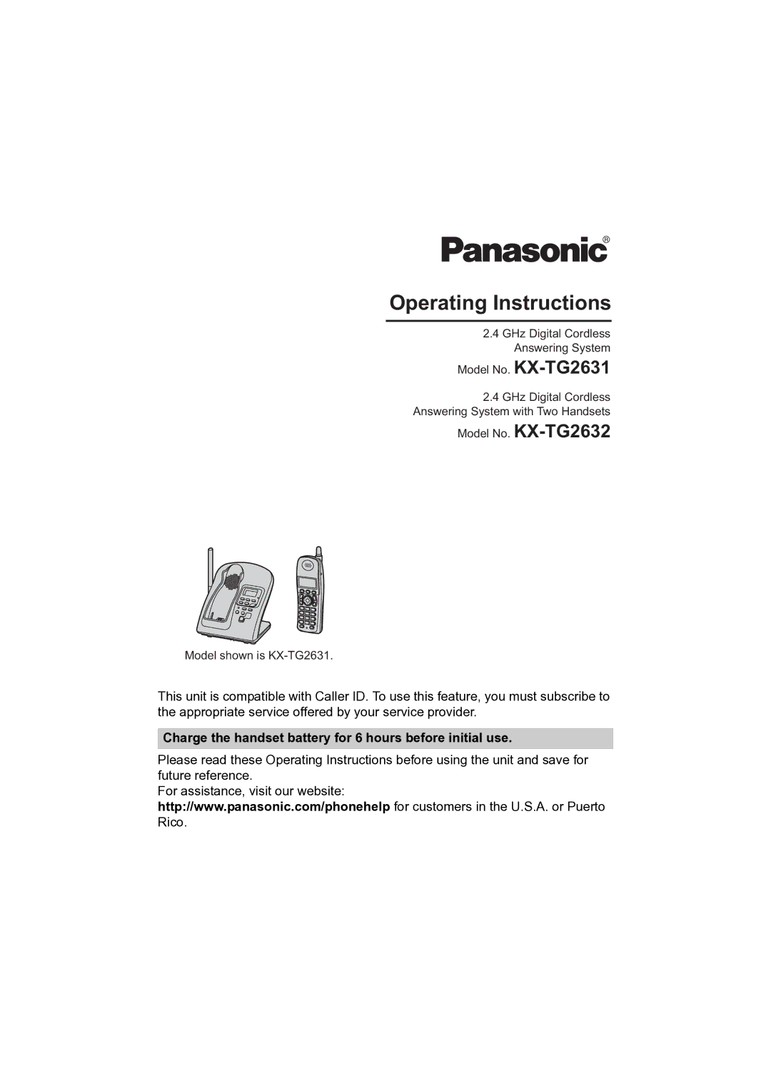 Panasonic KX-TG2631 operating instructions Operating Instructions 