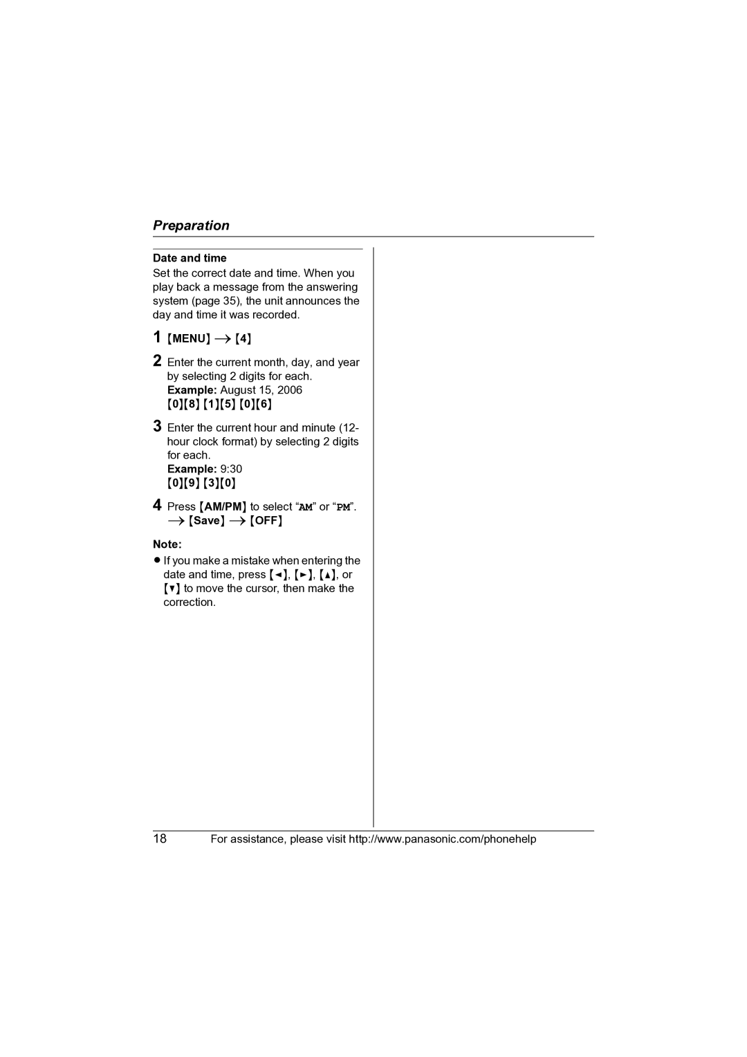 Panasonic KX-TG2631 operating instructions Date and time, Example 930 09 