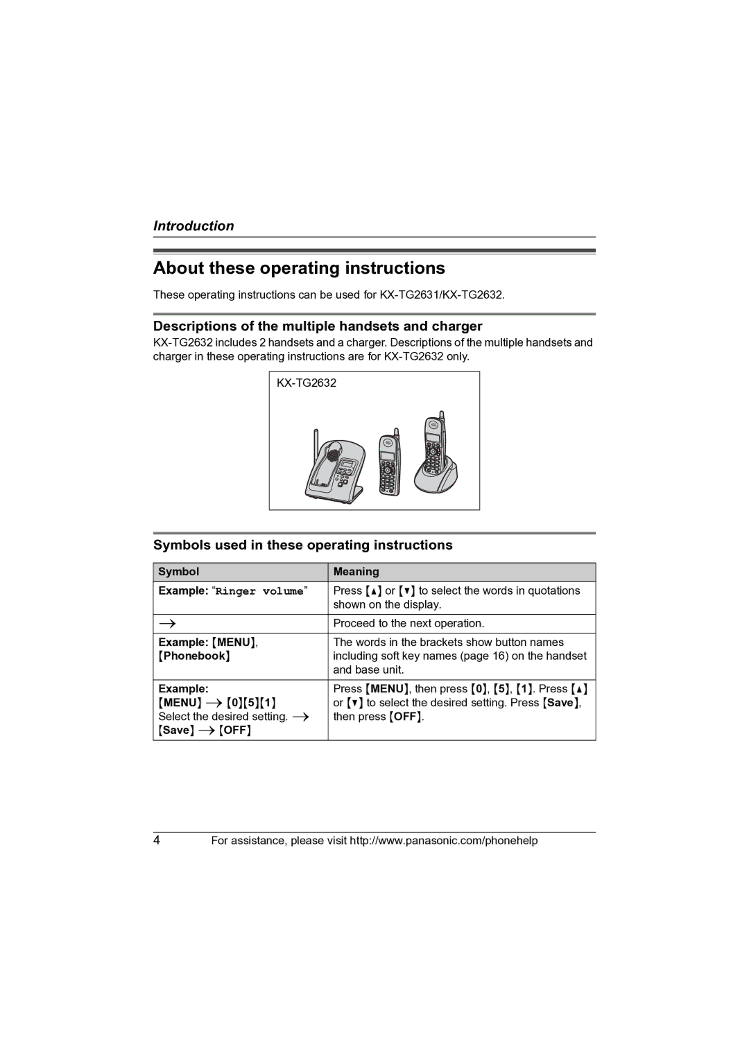 Panasonic KX-TG2631 About these operating instructions, Descriptions of the multiple handsets and charger 