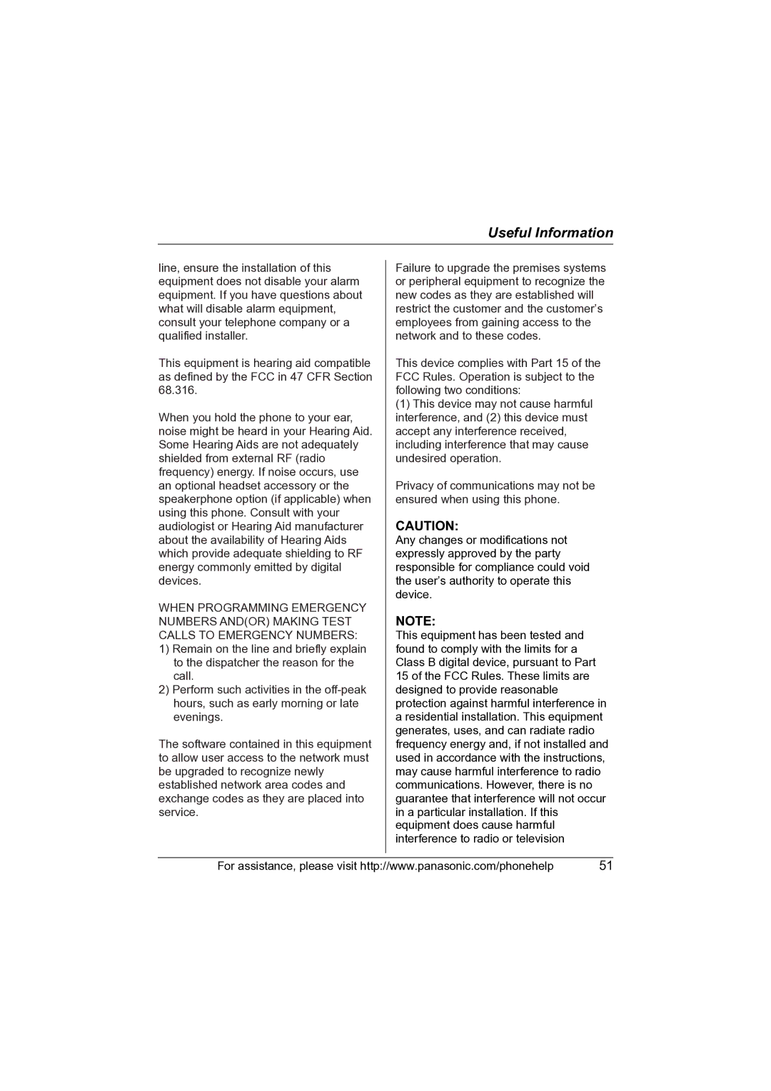 Panasonic KX-TG2631 operating instructions Useful Information 