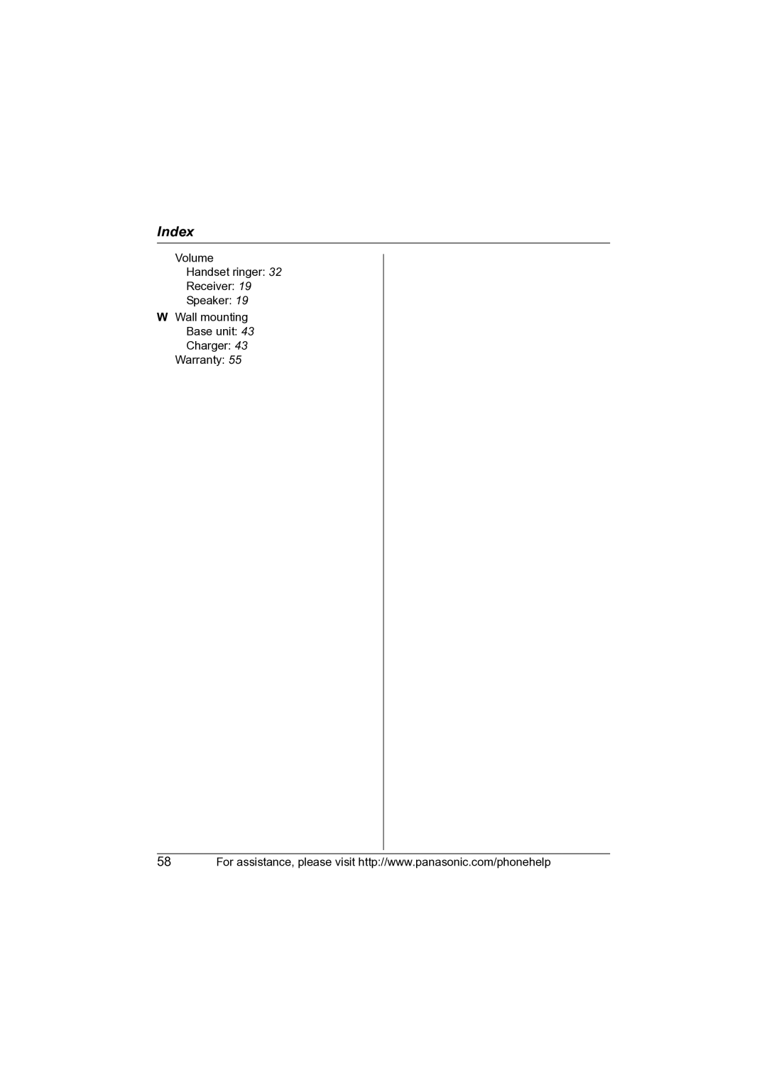 Panasonic KX-TG2631 operating instructions Index 