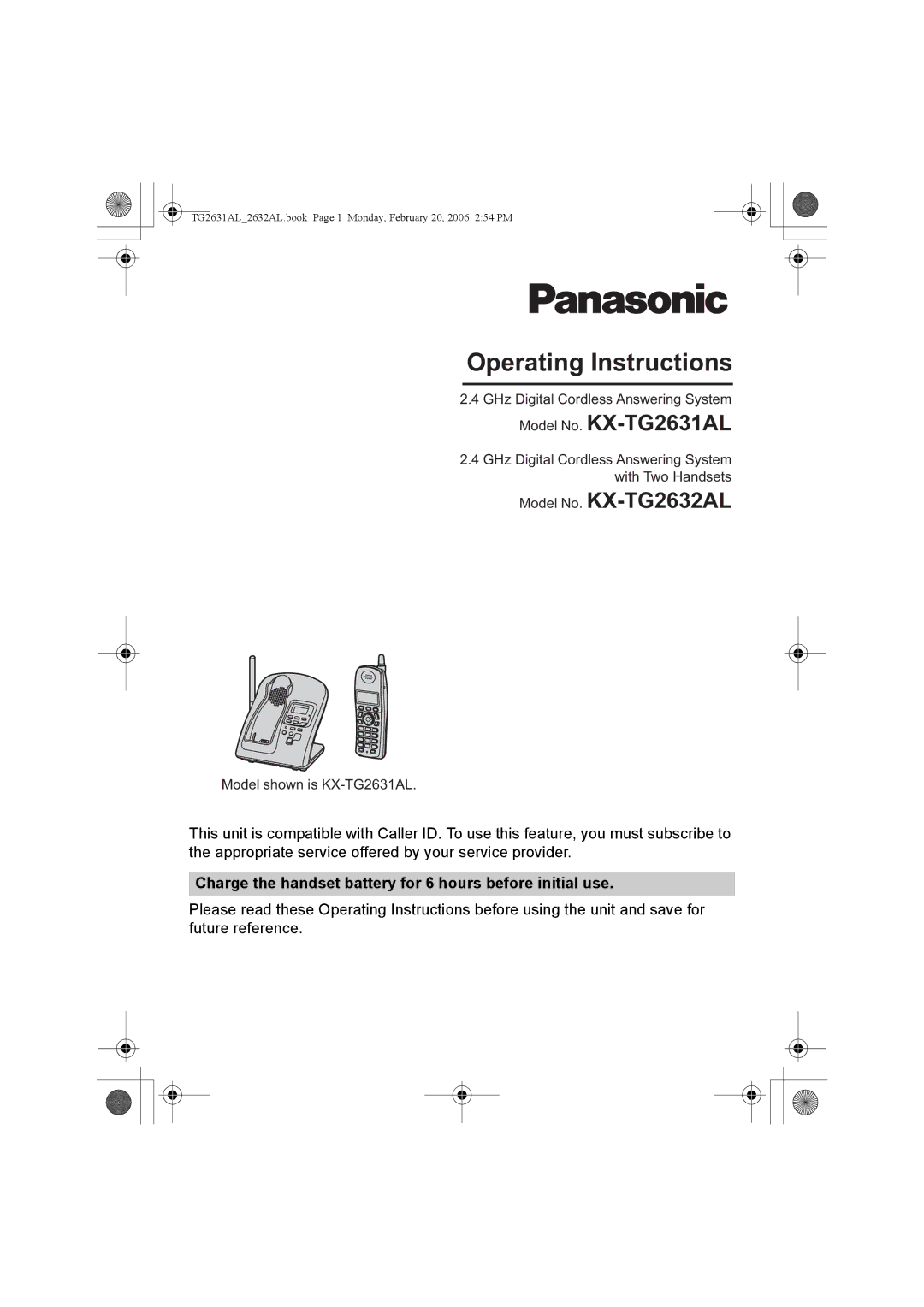 Panasonic operating instructions Model No. KX-TG2631AL, Model No. KX-TG2632AL 