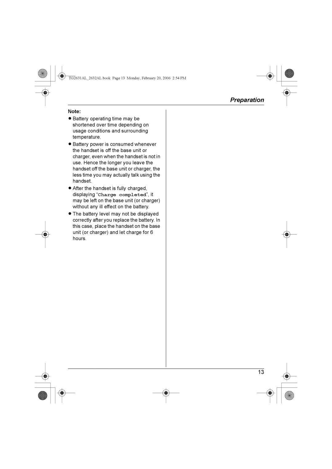 Panasonic KX-TG2632AL, KX-TG2631AL operating instructions TG2631AL2632AL.book Page 13 Monday, February 20, 2006 254 PM 