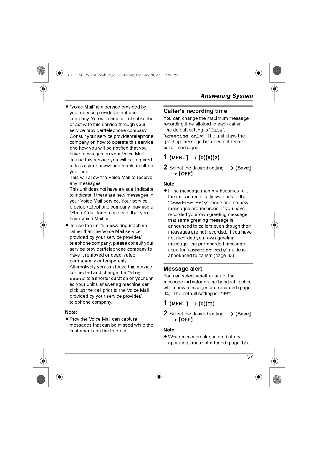 Panasonic KX-TG2632AL, KX-TG2631AL operating instructions Caller’s recording time, Message alert 