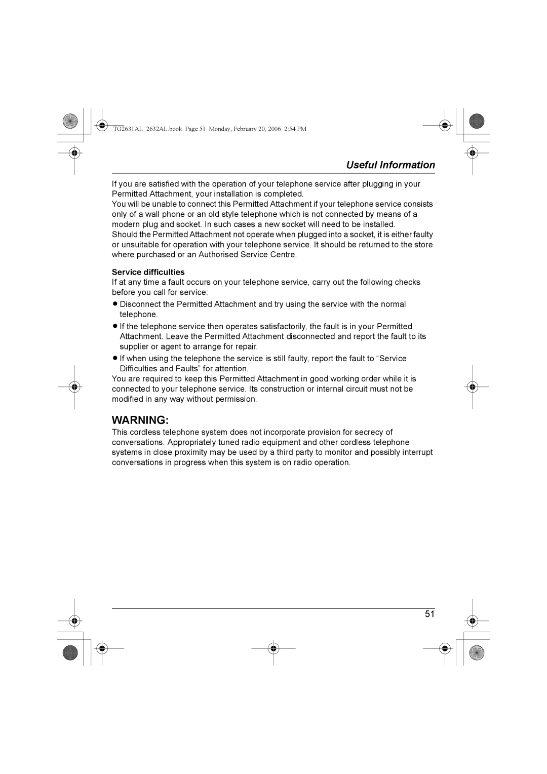 Panasonic KX-TG2632AL, KX-TG2631AL operating instructions Service difficulties 