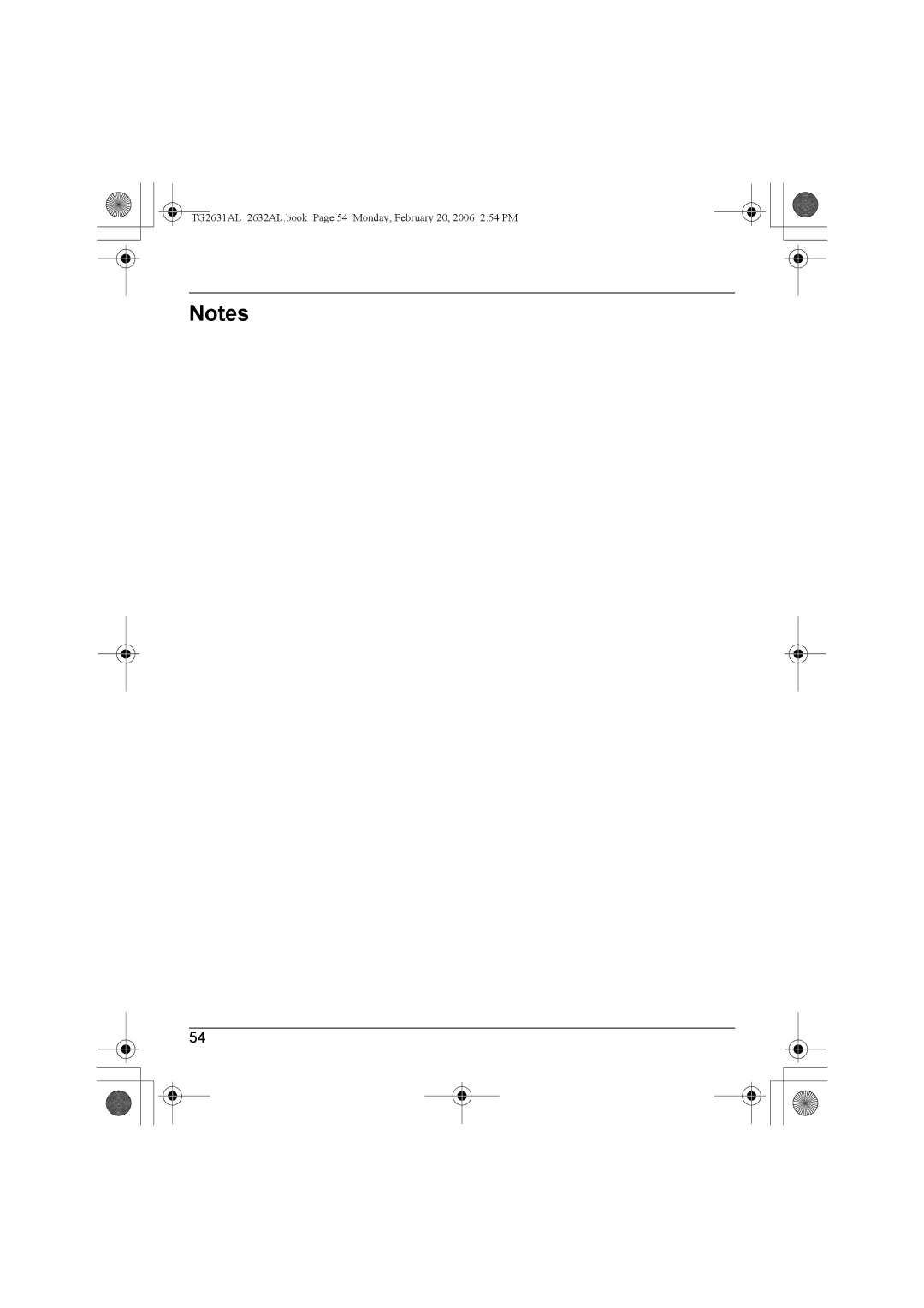 Panasonic KX-TG2631AL, KX-TG2632AL operating instructions TG2631AL2632AL.book Page 54 Monday, February 20, 2006 254 PM 