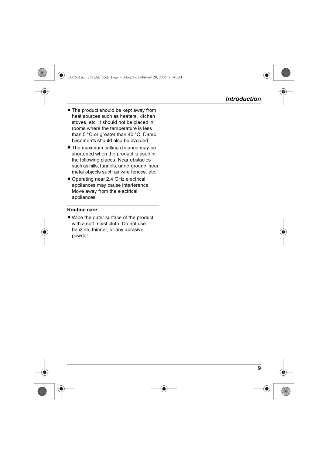 Panasonic KX-TG2632AL, KX-TG2631AL operating instructions Routine care 