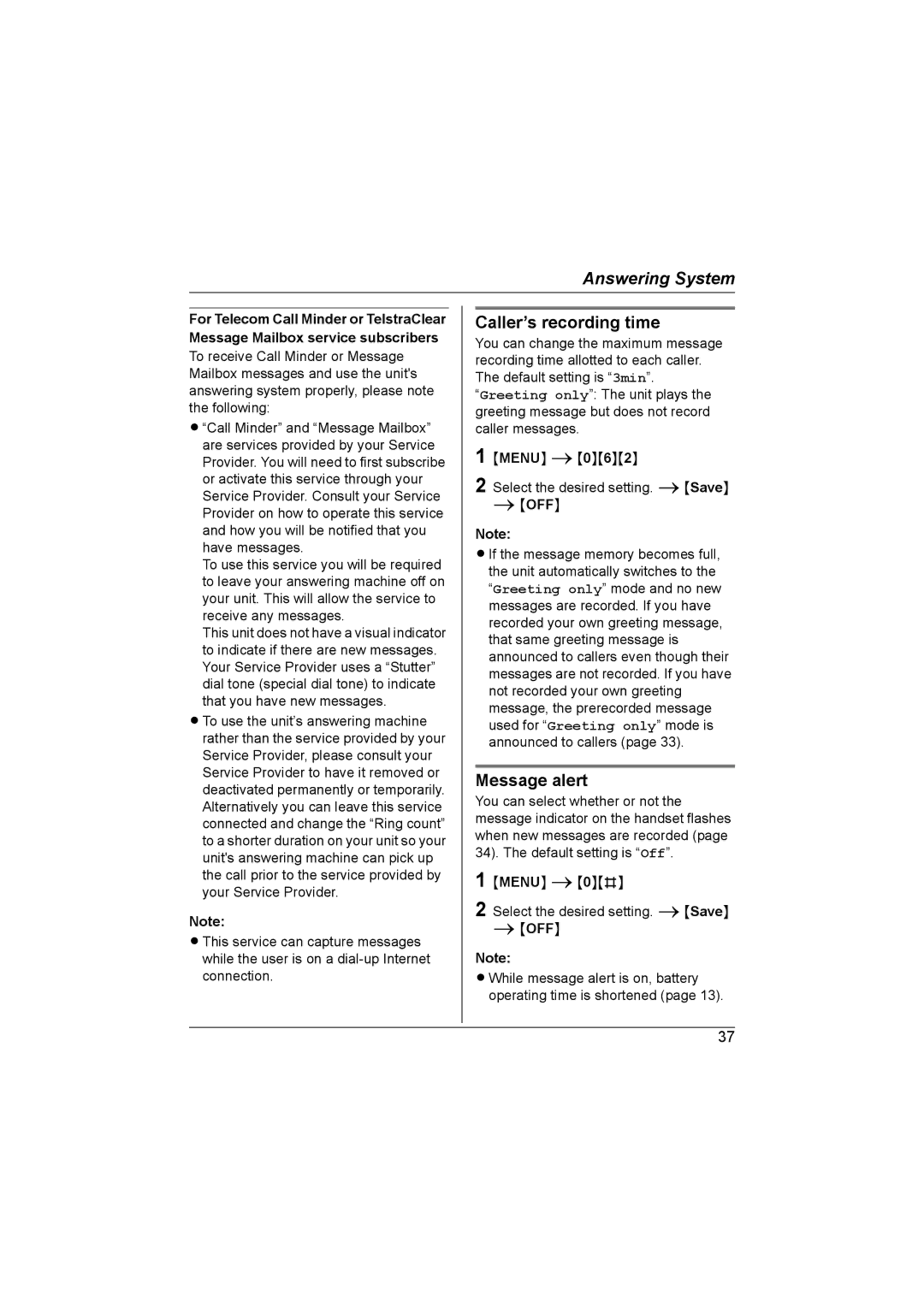 Panasonic KX-TG2632NZ, KX-TG2631NZ operating instructions Caller’s recording time, Message alert 