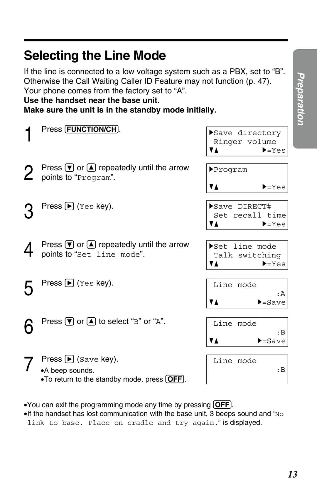 Panasonic KX-TG2650NZN, KX-TG2650ALN operating instructions Selecting the Line Mode 