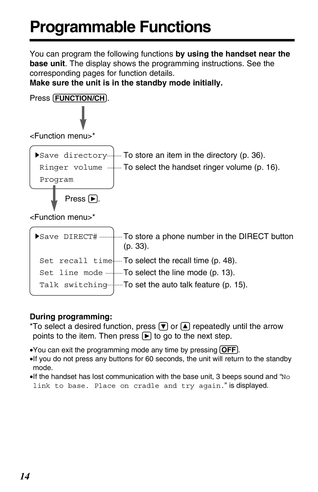 Panasonic KX-TG2650ALN, KX-TG2650NZN operating instructions Programmable Functions, During programming 