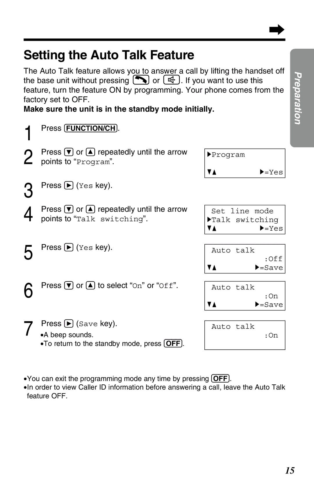 Panasonic KX-TG2650NZN, KX-TG2650ALN operating instructions Setting the Auto Talk Feature, Press Ö or Ñ to select On or Off 