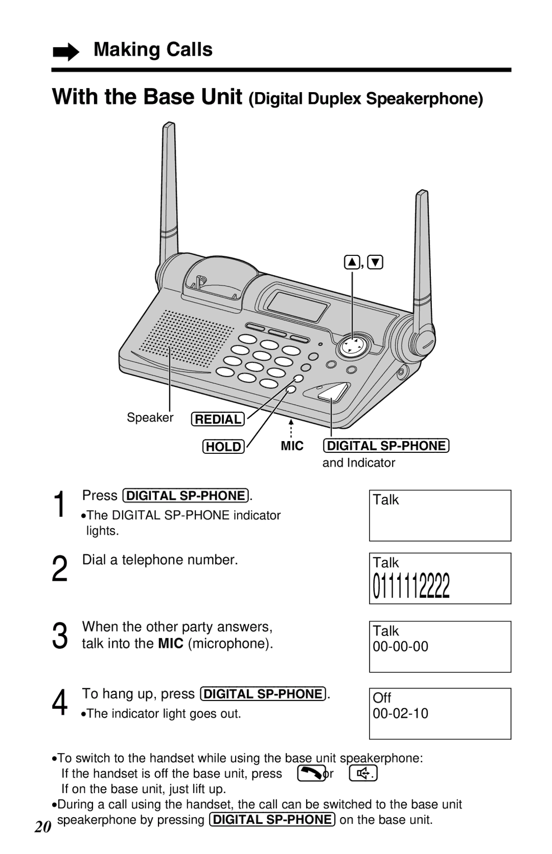 Panasonic KX-TG2650ALN, KX-TG2650NZN With the Base Unit Digital Duplex Speakerphone, Dial a telephone number 