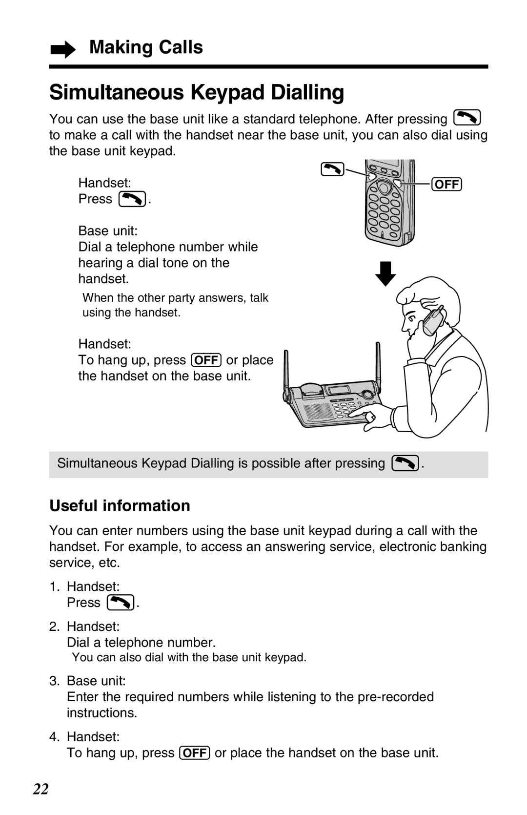 Panasonic KX-TG2650ALN, KX-TG2650NZN operating instructions Simultaneous Keypad Dialling, Useful information 