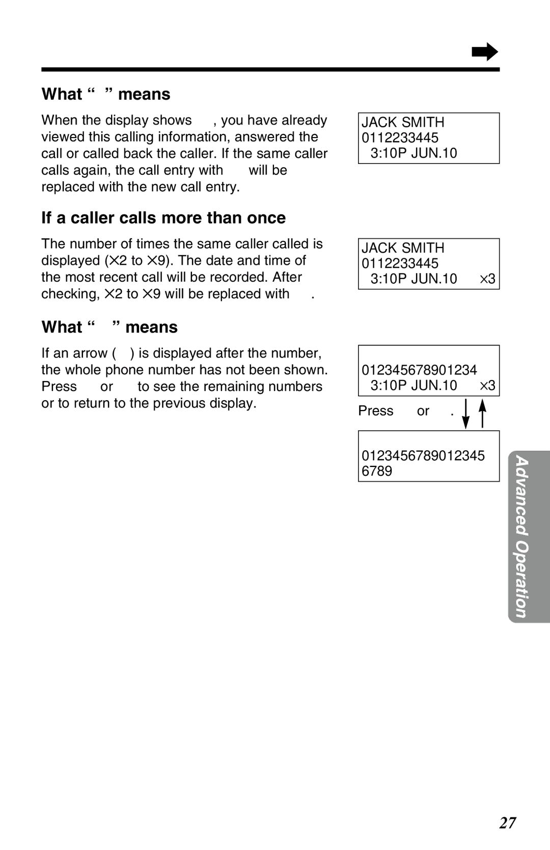 Panasonic KX-TG2650NZN, KX-TG2650ALN What √ means, If a caller calls more than once, What → means, Press # or 