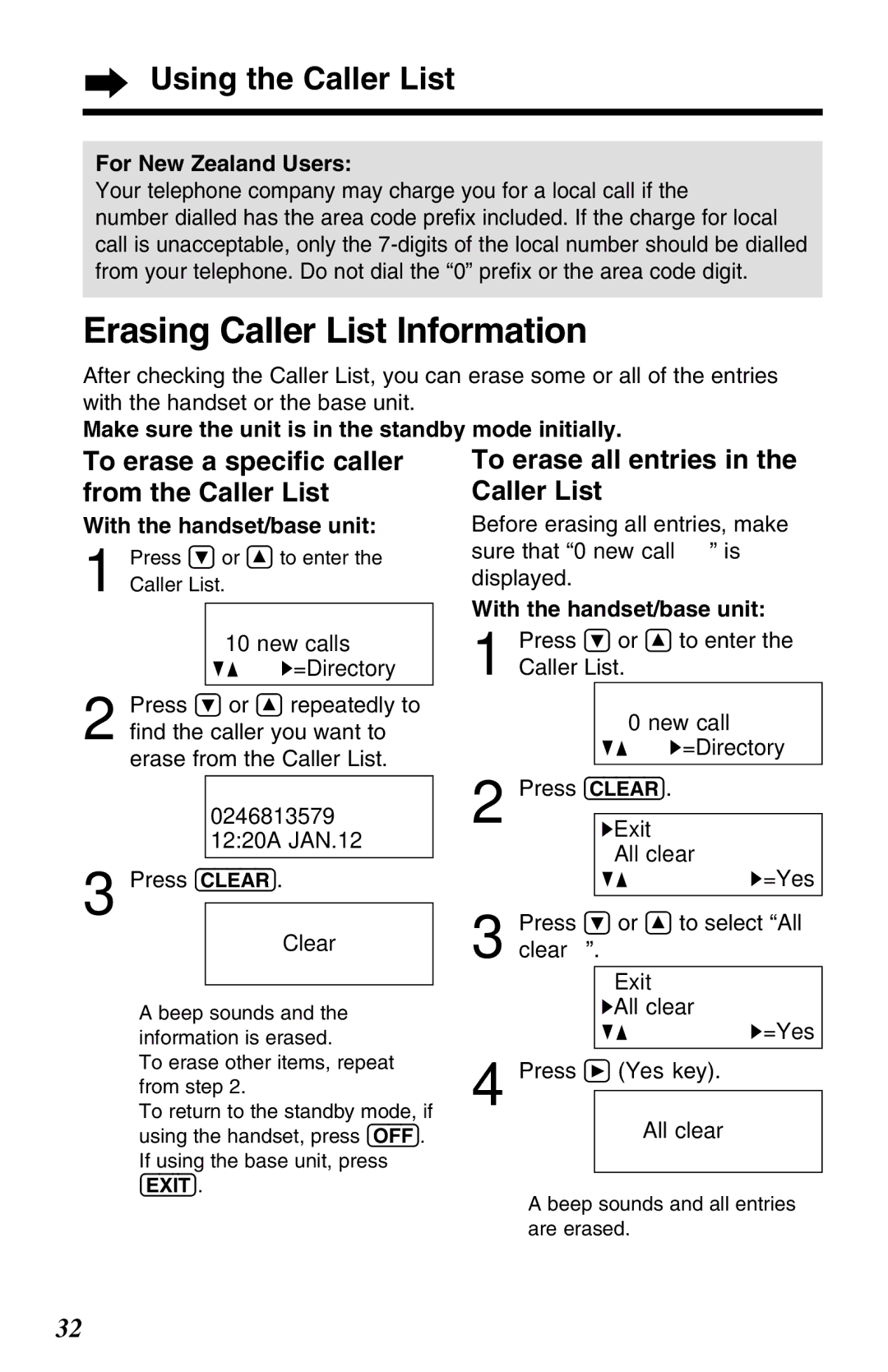 Panasonic KX-TG2650ALN, KX-TG2650NZN Erasing Caller List Information, To erase a speciﬁc caller from the Caller List 