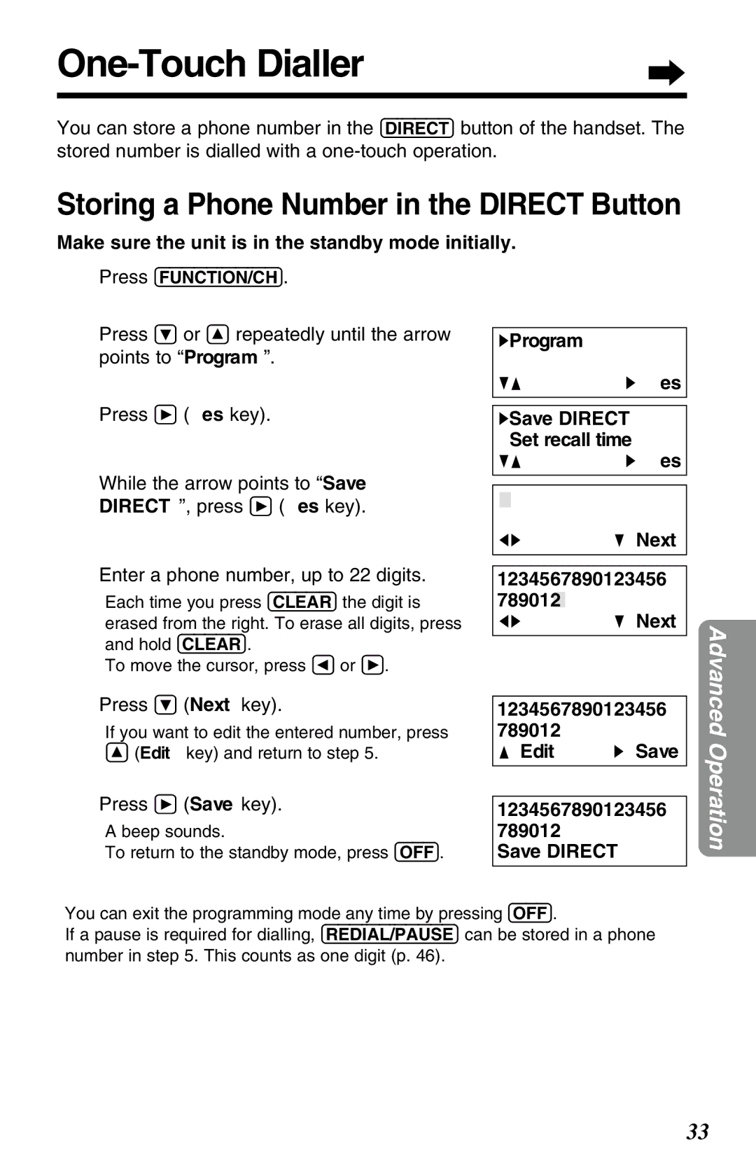 Panasonic KX-TG2650NZN, KX-TG2650ALN operating instructions One-Touch Dialler, Storing a Phone Number in the Direct Button 