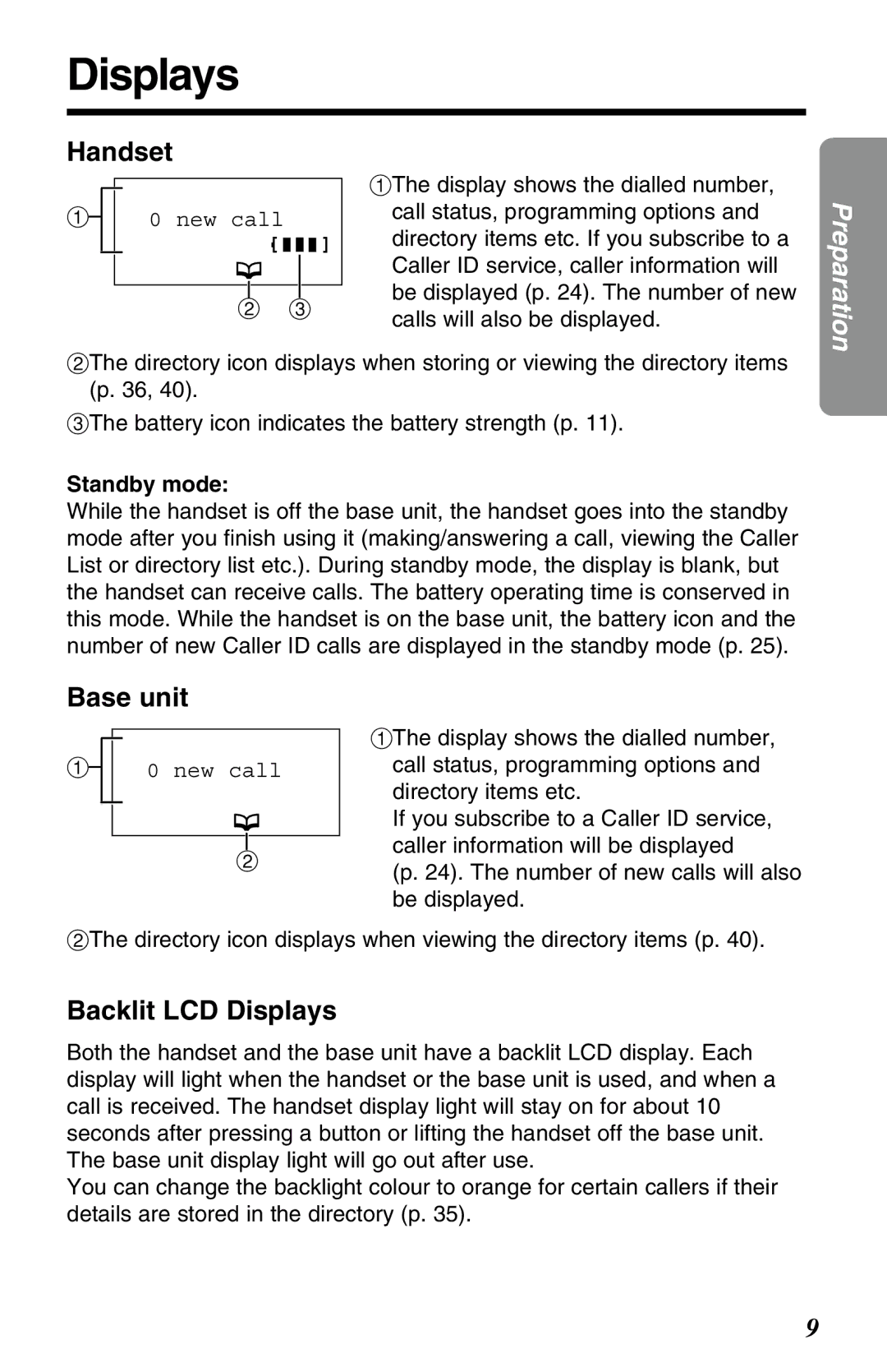 Panasonic KX-TG2650NZN, KX-TG2650ALN operating instructions Backlit LCD Displays, Standby mode 