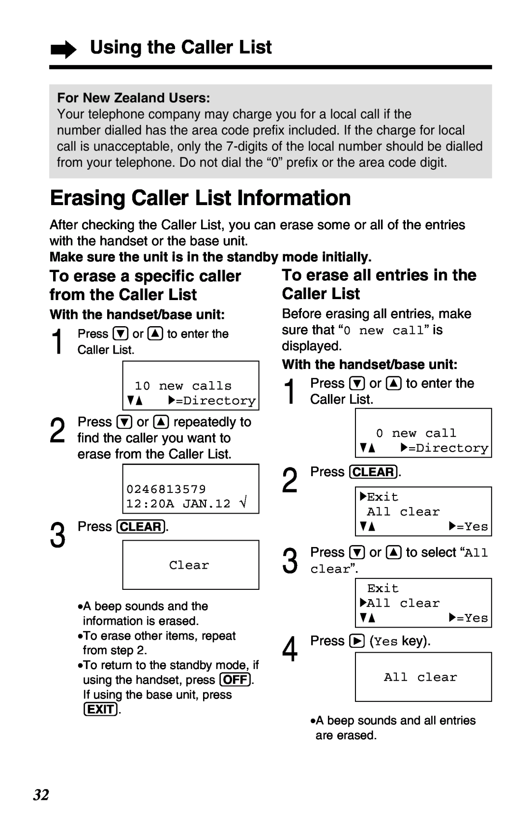 Panasonic KX-TG2650ALN, KX-TG2650NZN Erasing Caller List Information, To erase a speciﬁc caller from the Caller List 