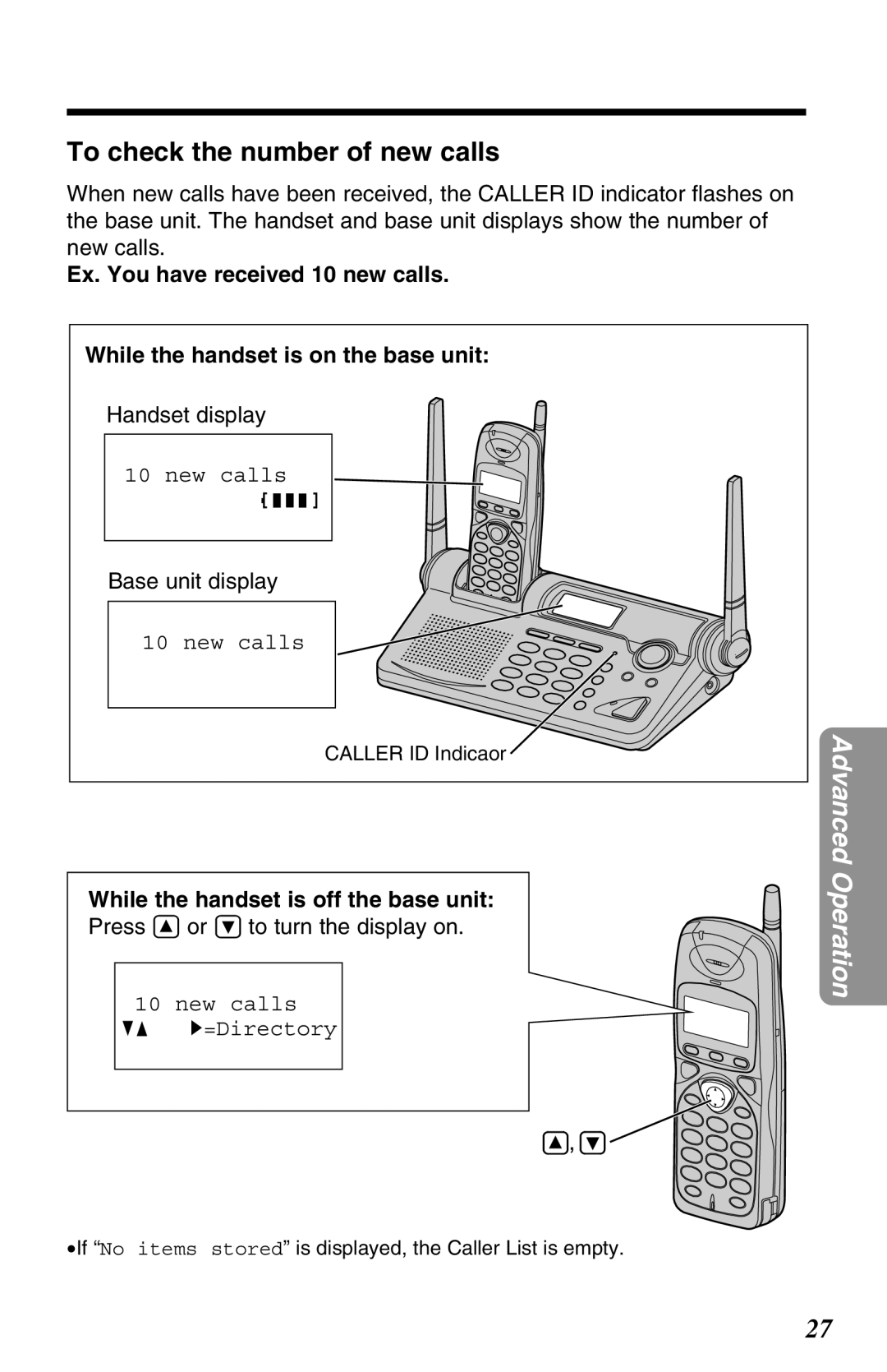 Panasonic KX-TG2650N operating instructions To check the number of new calls, Handset display, Base unit display 