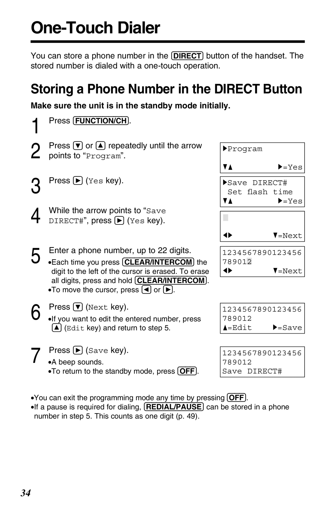 Panasonic KX-TG2650N operating instructions One-Touch Dialer, Storing a Phone Number in the Direct Button 