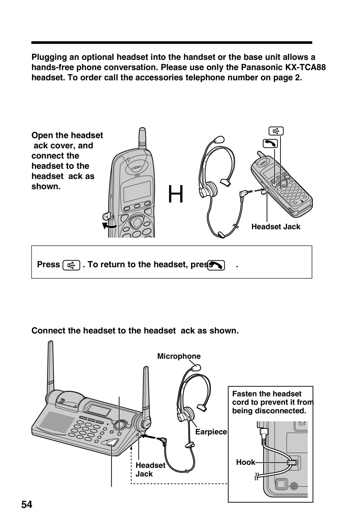 Panasonic KX-TG2650N operating instructions Using an optional Headset, Connecting the headset to the handset 