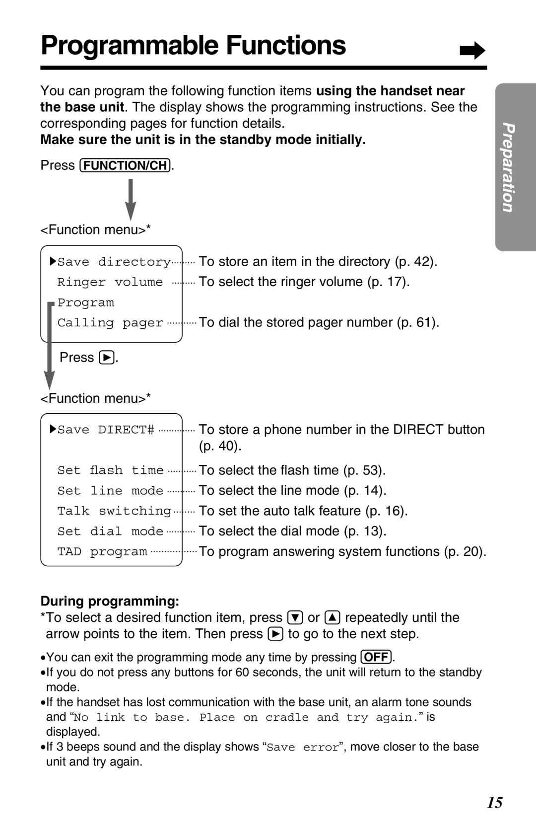 Panasonic KX-TG2670N operating instructions Programmable Functions, During programming 