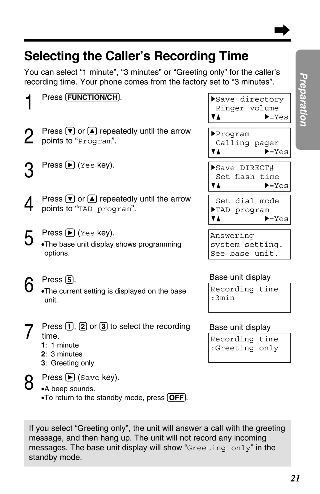 Panasonic KX-TG2670N Selecting the Caller’s Recording Time, =Yes, HProgram, Points to TAD program, Htad program 