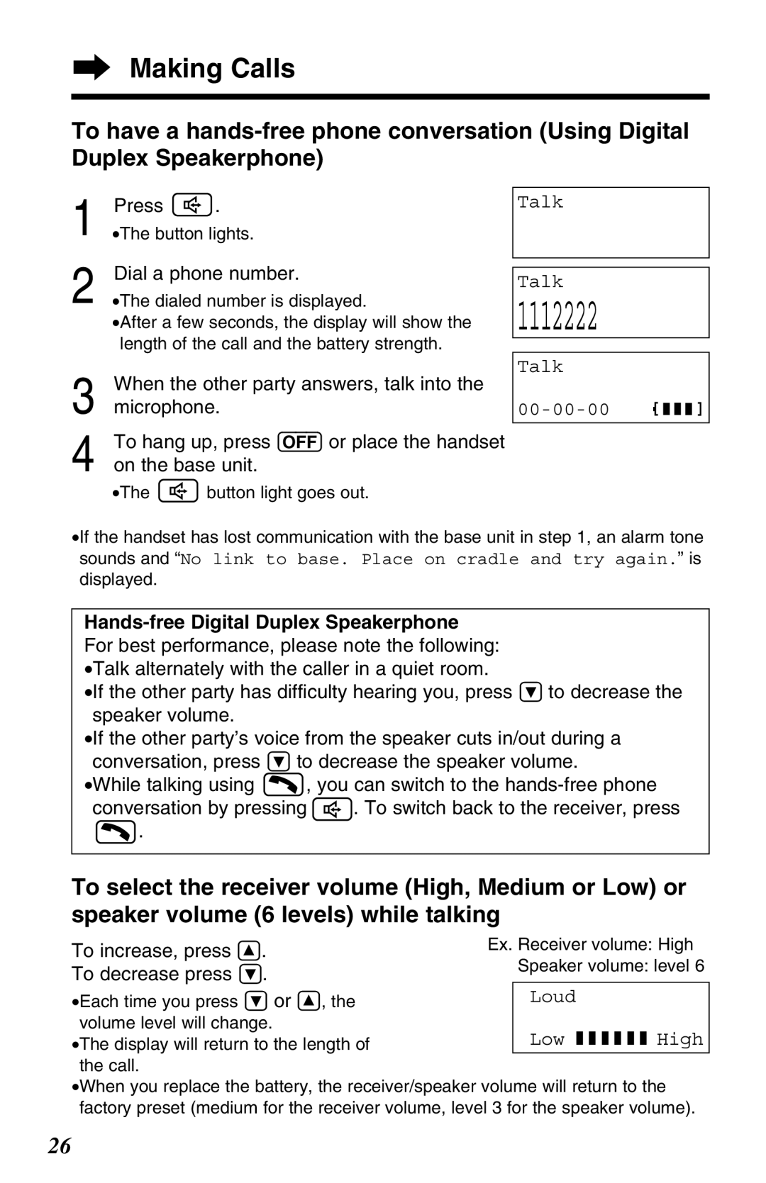 Panasonic KX-TG2670N operating instructions Hands-free Digital Duplex Speakerphone 