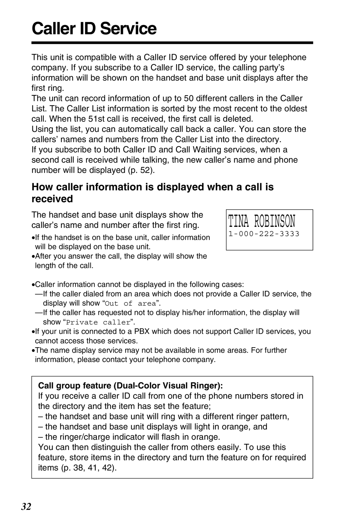 Panasonic KX-TG2670N operating instructions Caller ID Service, How caller information is displayed when a call is received 