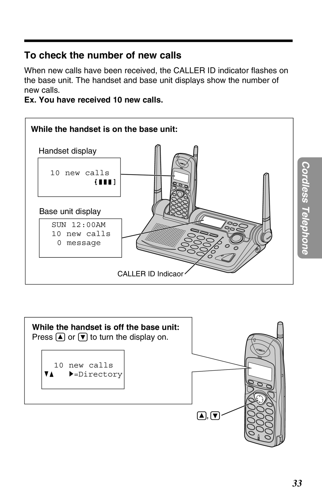 Panasonic KX-TG2670N To check the number of new calls, Handset display, While the handset is off the base unit 