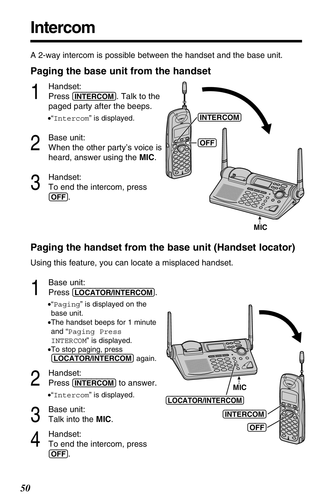 Panasonic KX-TG2670N operating instructions Intercom, Paging the base unit from the handset 