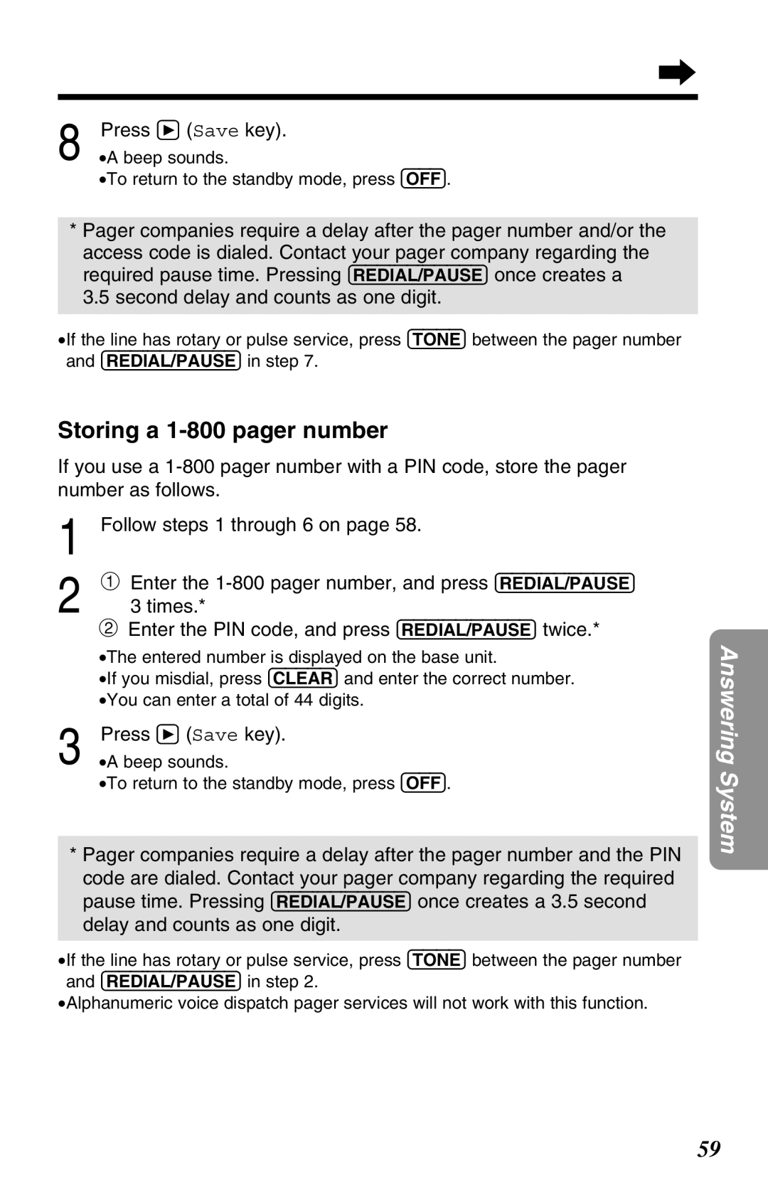 Panasonic KX-TG2670N operating instructions Storing a 1-800 pager number, Press á Save key 