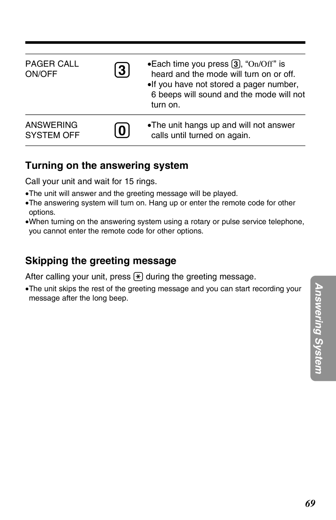 Panasonic KX-TG2670N operating instructions Turning on the answering system, Skipping the greeting message 