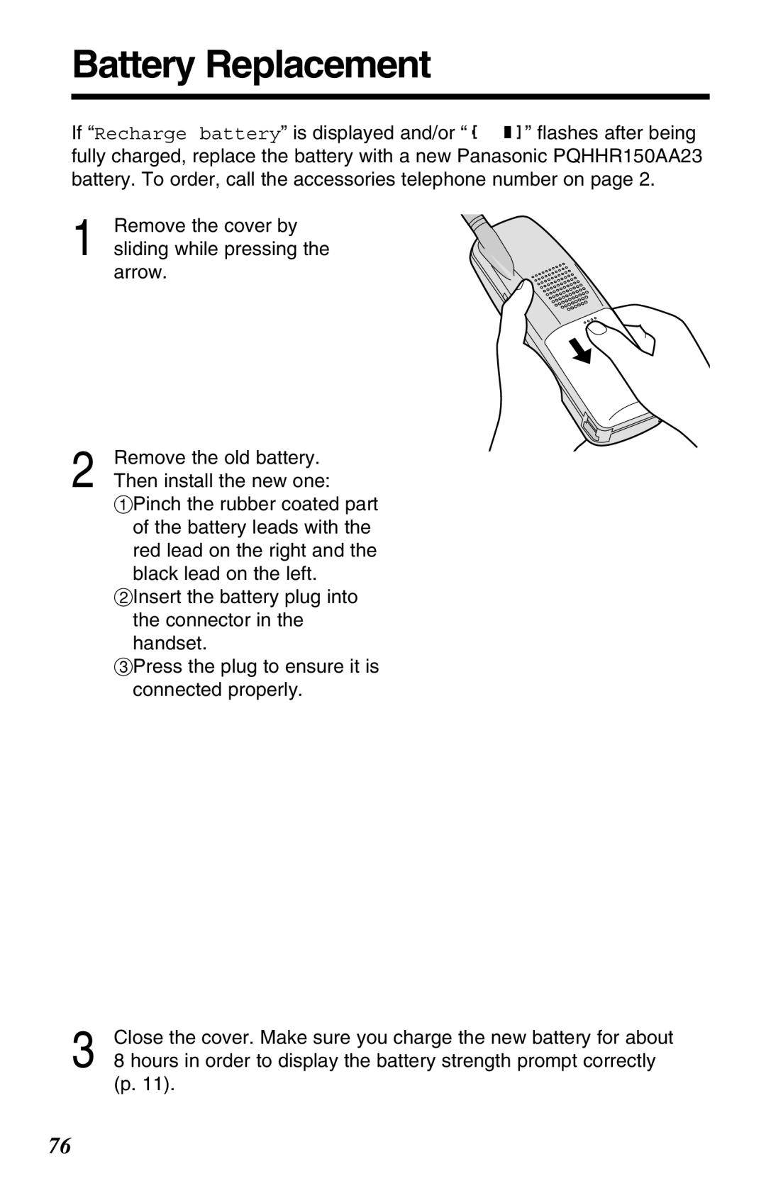 Panasonic KX-TG2670N operating instructions Battery Replacement 