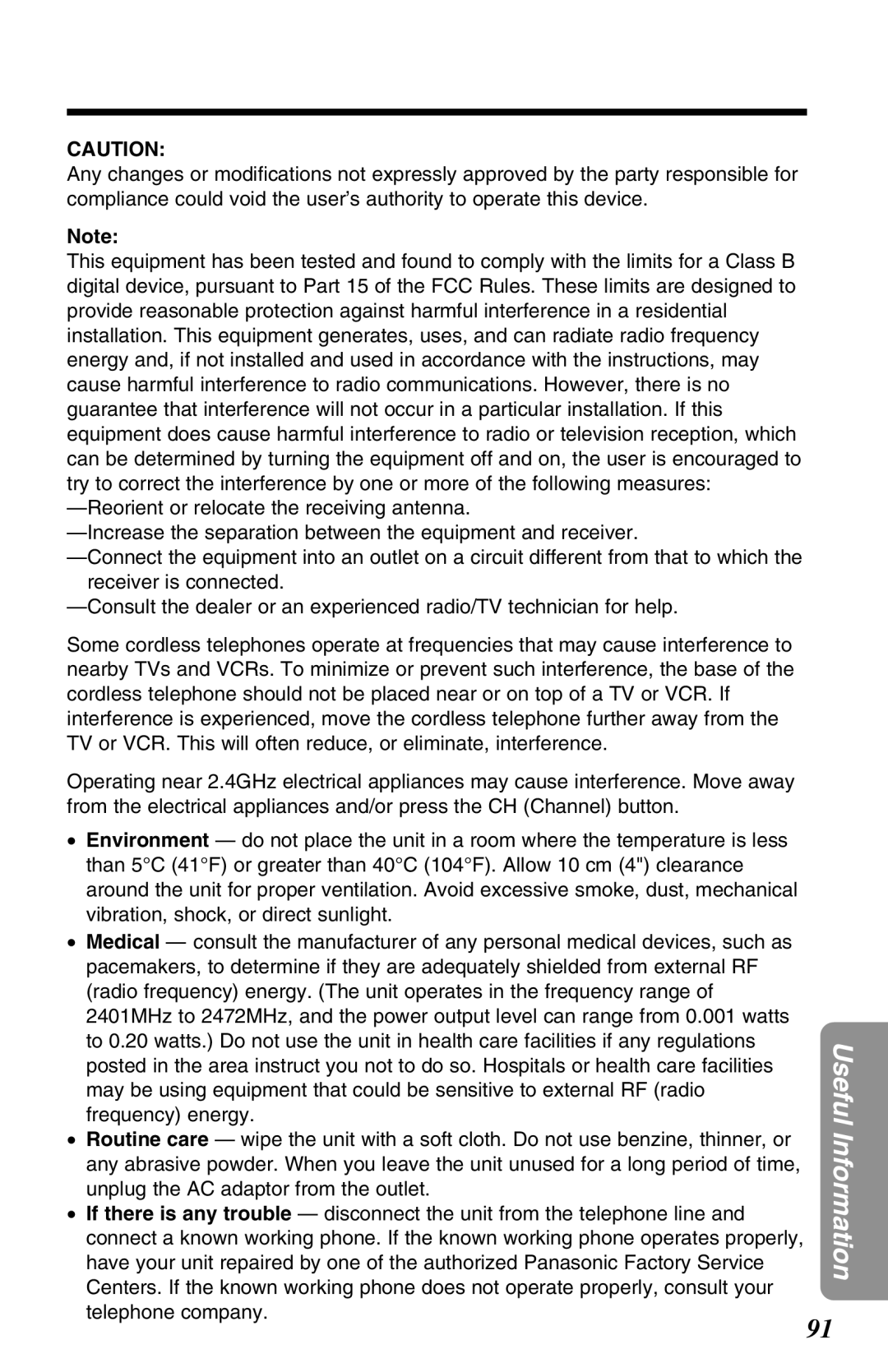 Panasonic KX-TG2670N operating instructions Useful Information 