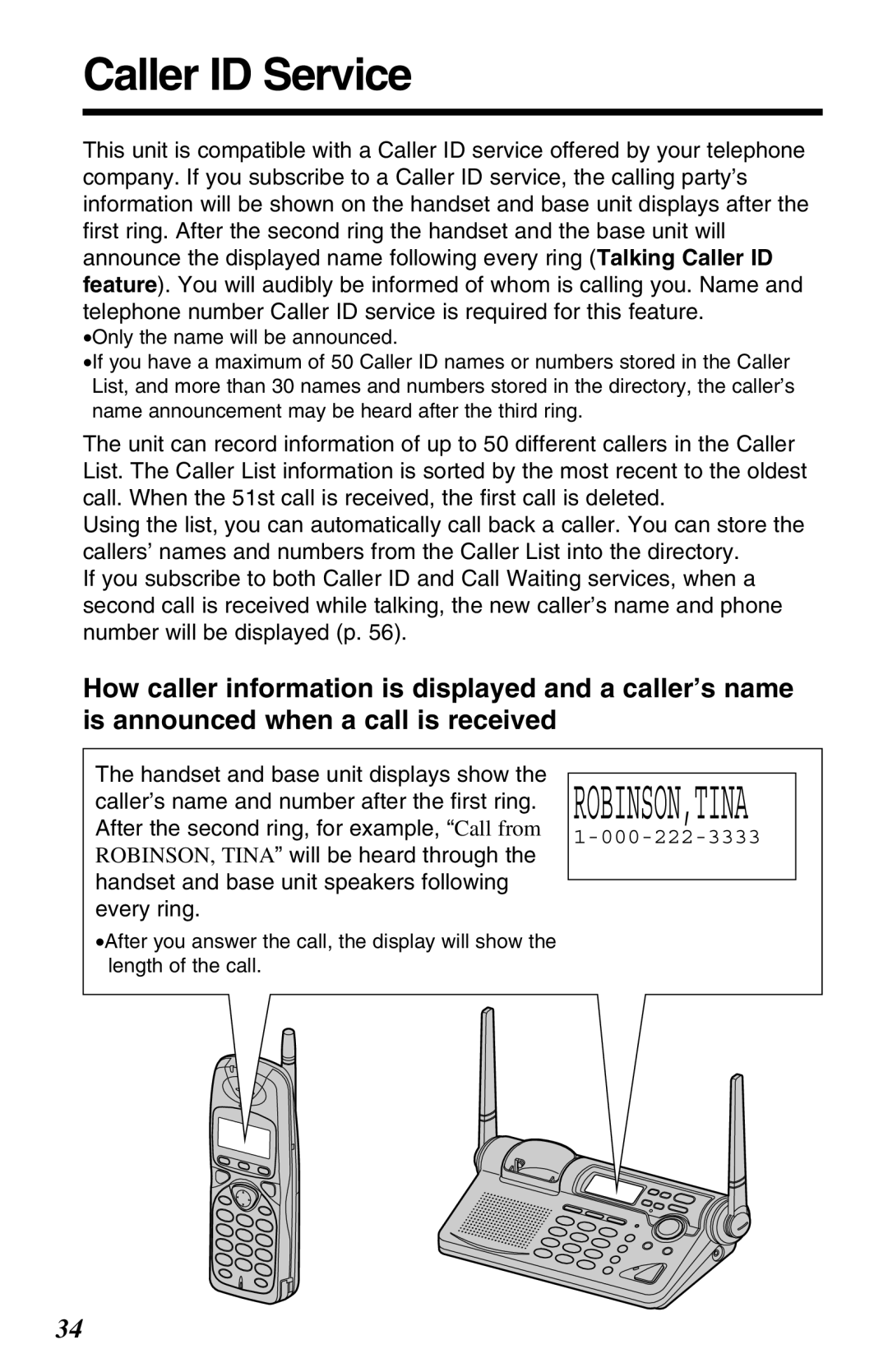 Panasonic KX-TG2680N operating instructions Caller ID Service, Robinson,Tina 