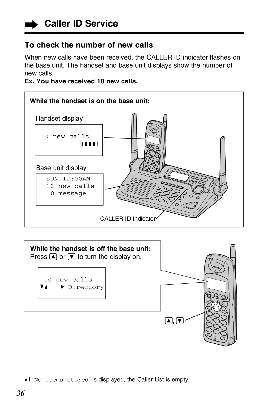 Panasonic KX-TG2680N To check the number of new calls, Handset display, While the handset is off the base unit 