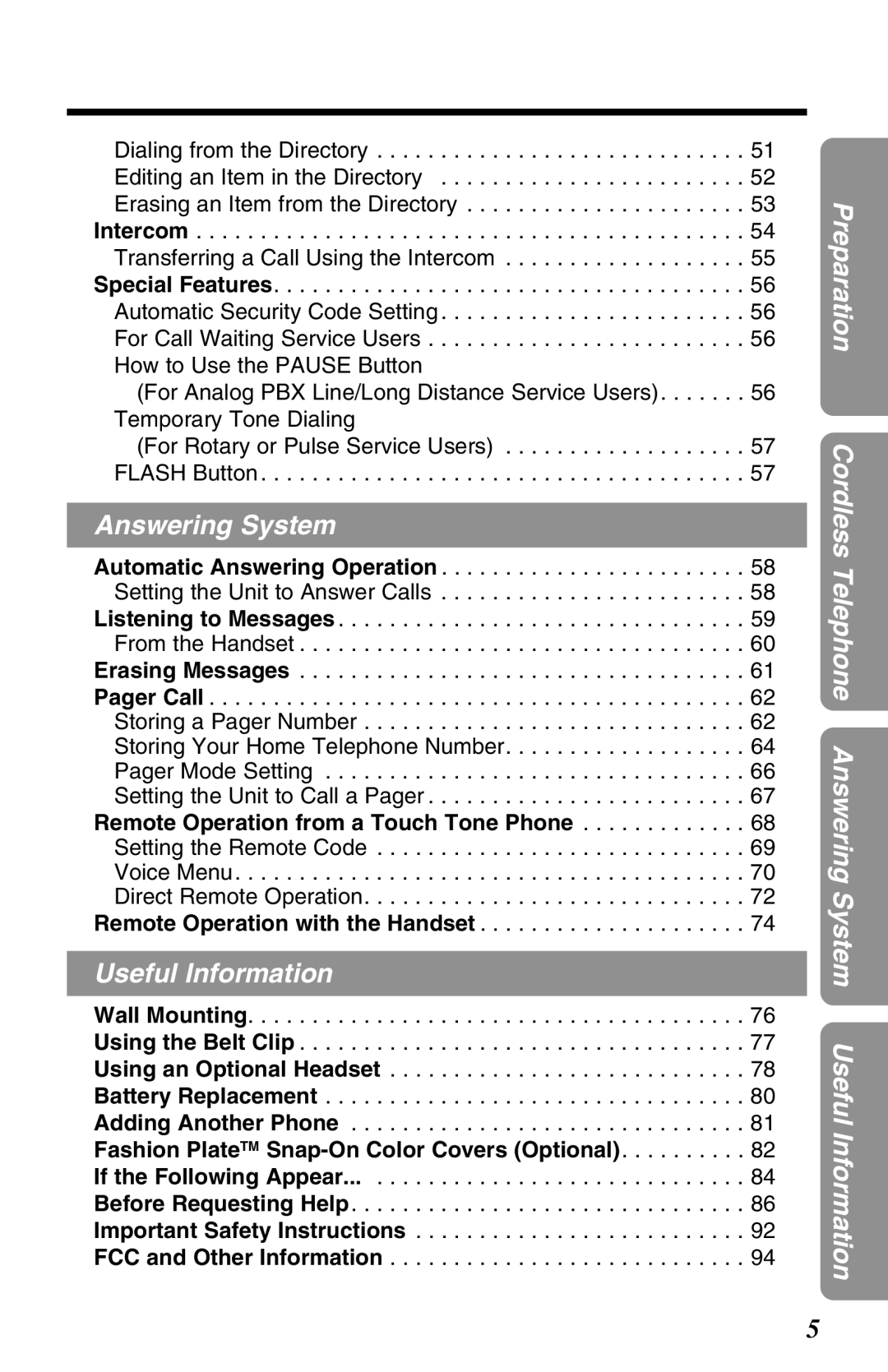 Panasonic KX-TG2680N operating instructions Answering System, Fashion PlateTM Snap-On Color Covers Optional 