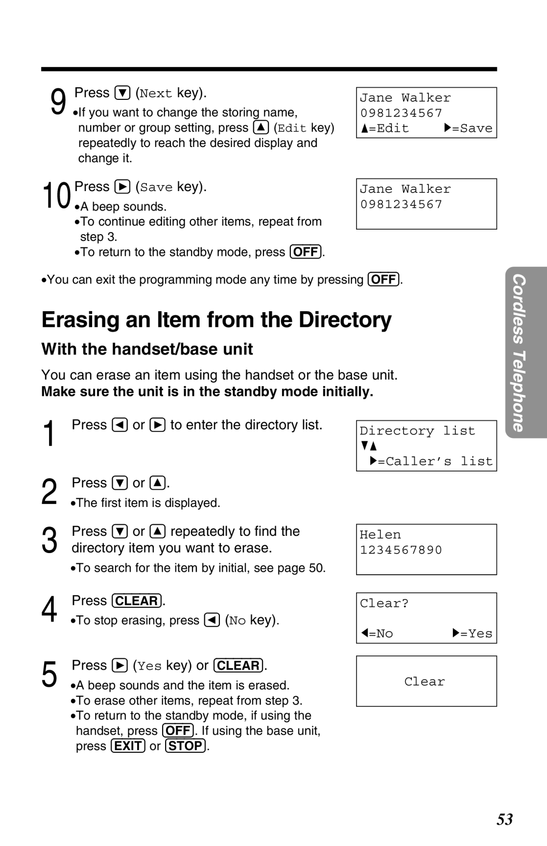 Panasonic KX-TG2680N operating instructions Erasing an Item from the Directory 