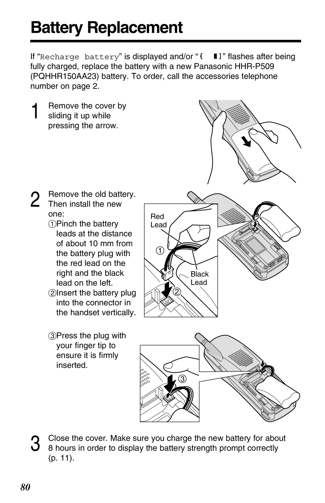 Panasonic KX-TG2680N operating instructions Battery Replacement 