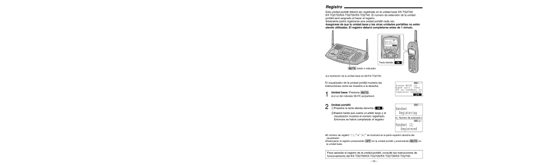 Panasonic KX-TG2700, KX-TG2740, KX-TG2720 installation manual Unidad base Presione Mute, Unidad portátil 