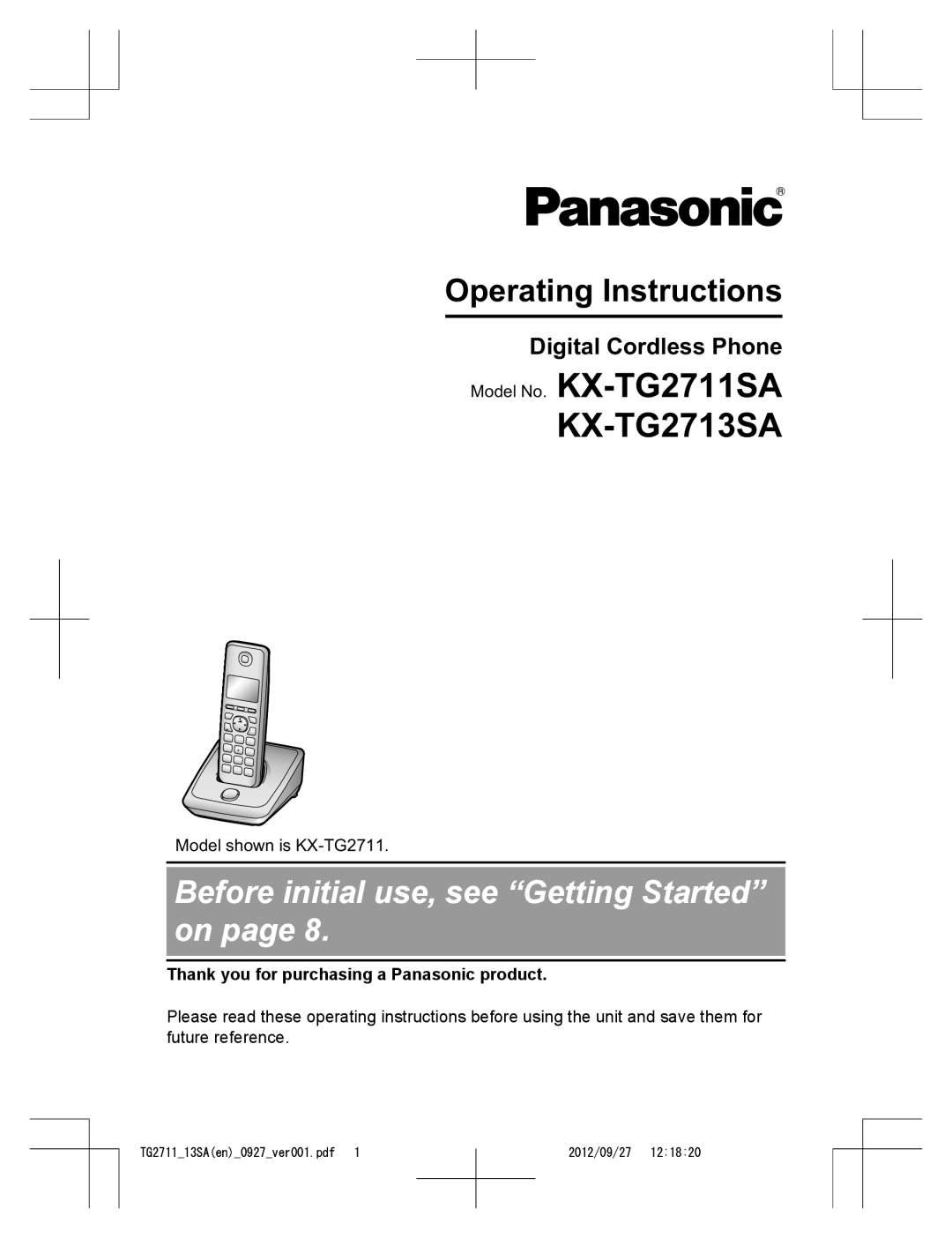 Panasonic KX-TG2711 operating instructions Digital Cordless Phone, Thank you for purchasing a Panasonic product 