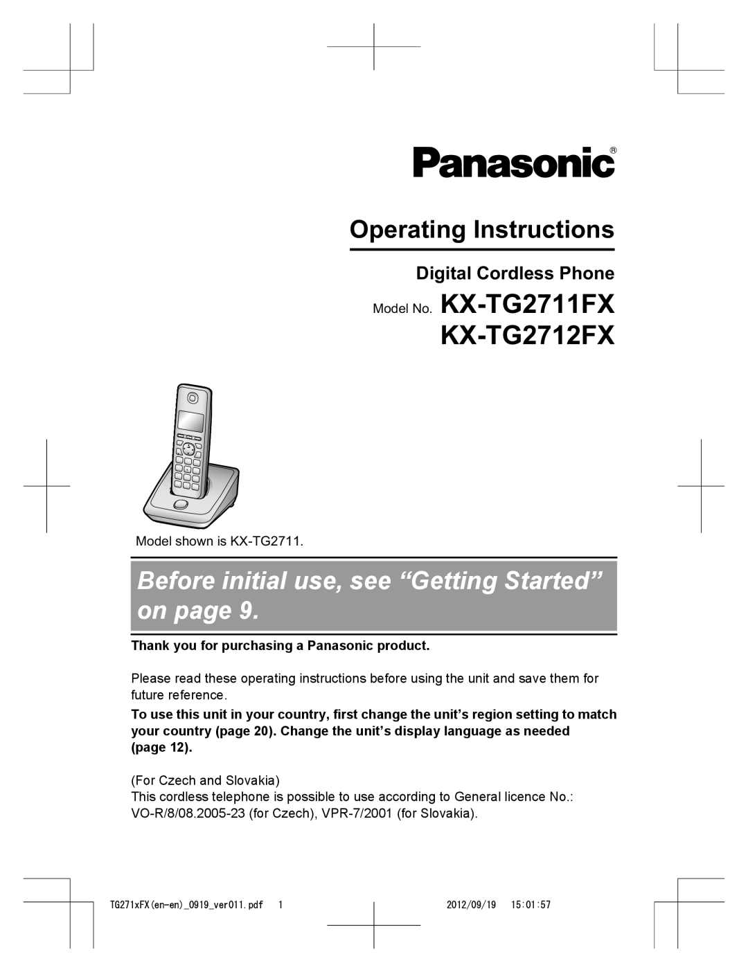 Panasonic KX-TG2711FX operating instructions Digital Cordless Phone, Thank you for purchasing a Panasonic product 