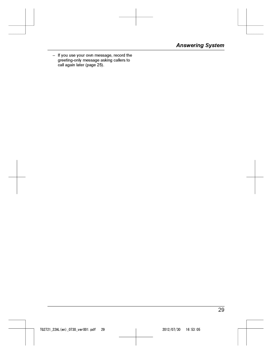 Panasonic KX-TG2722AL, KX-TG2721AL operating instructions Answering System 