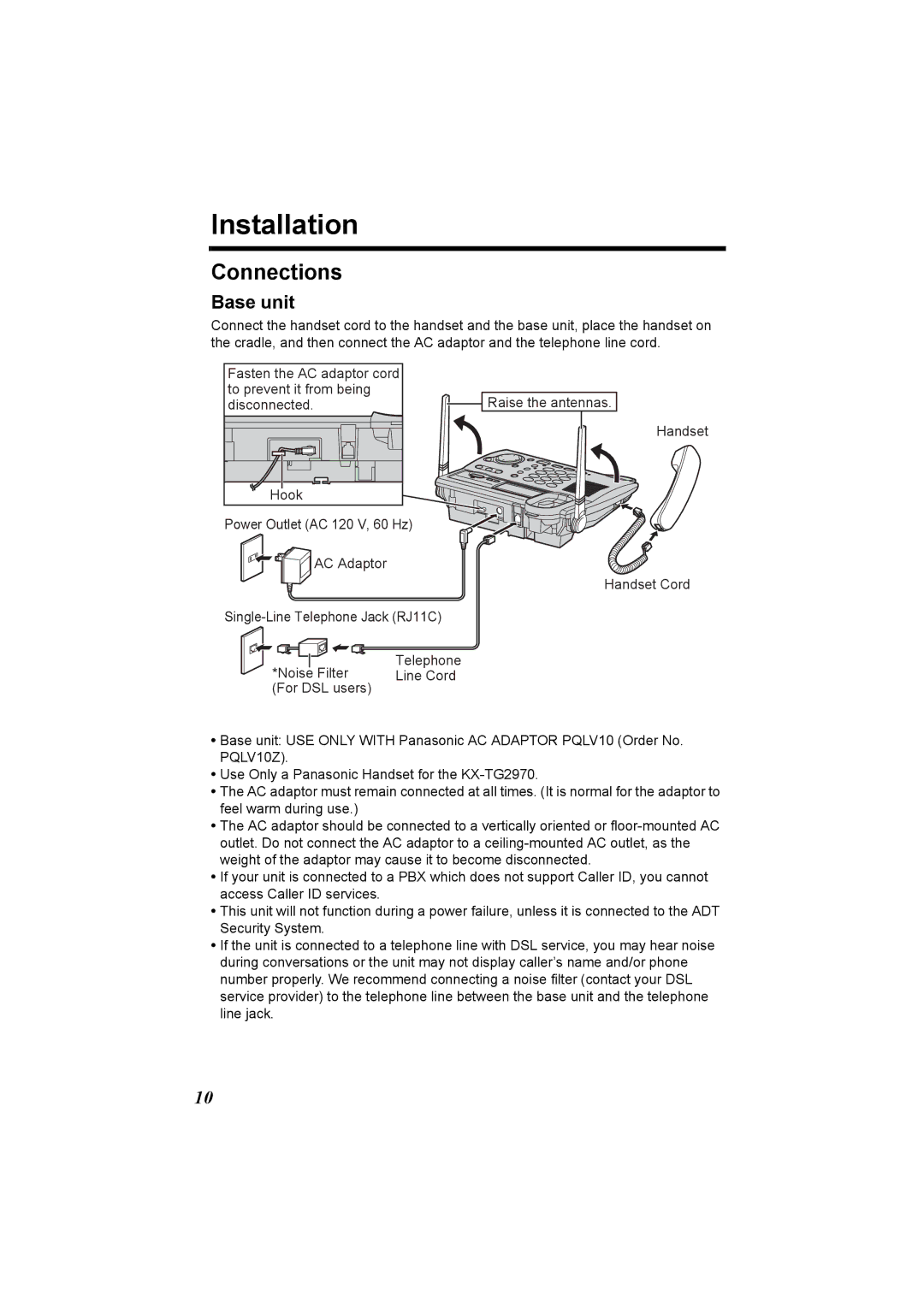 Panasonic KX-TG2970 operating instructions Installation, Connections 