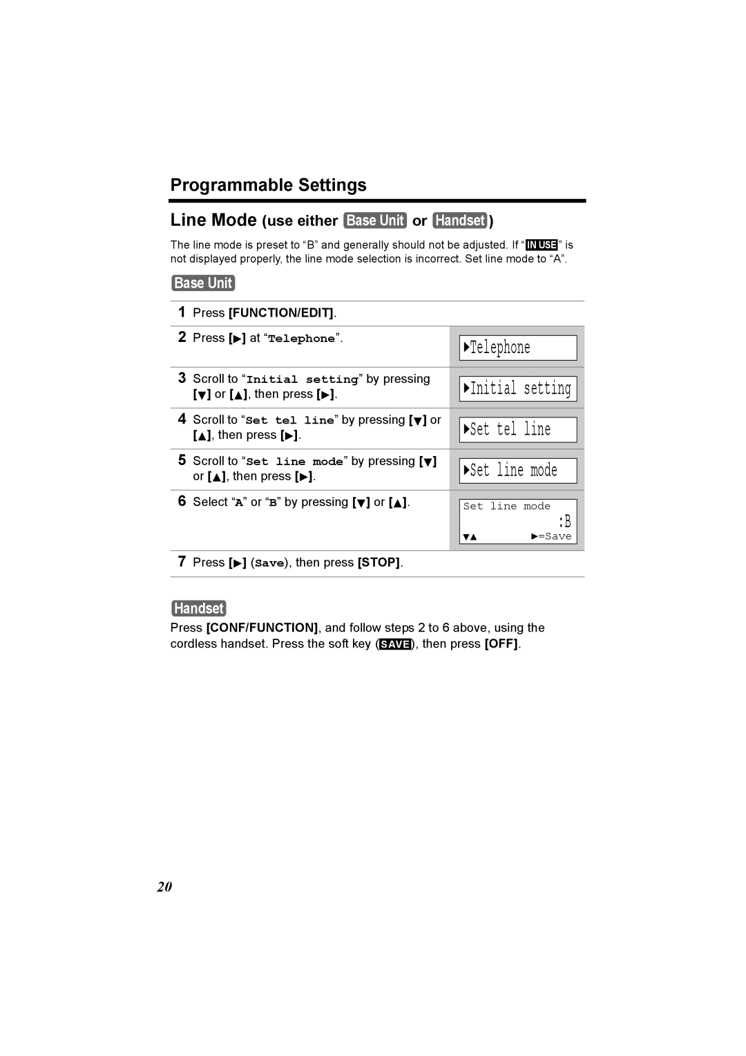 Panasonic KX-TG2970 operating instructions Set line mode, Or , then press Scroll to Set tel line by pressing or 