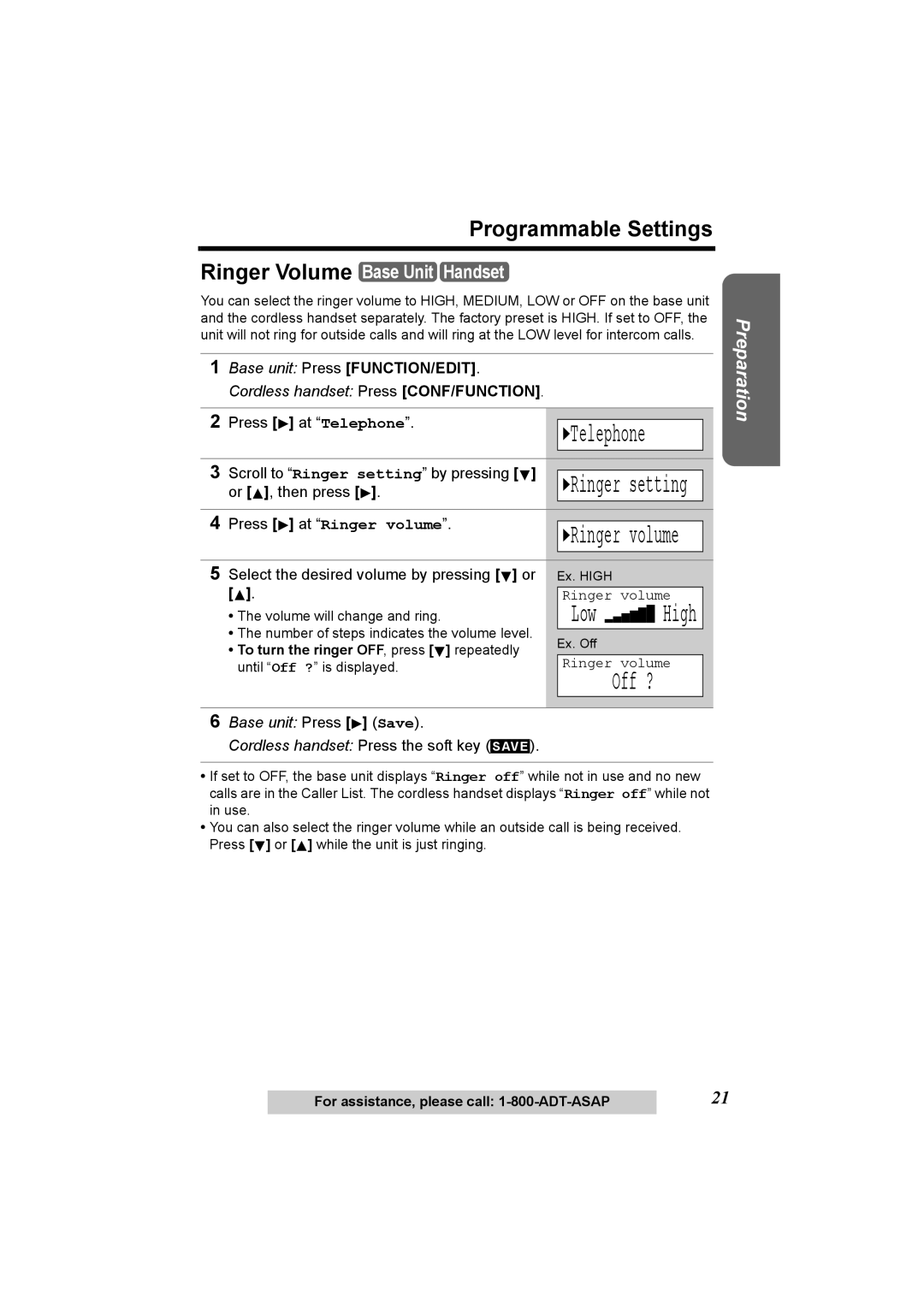 Panasonic KX-TG2970 operating instructions Off ?, Ringer setting, Ringer volume 