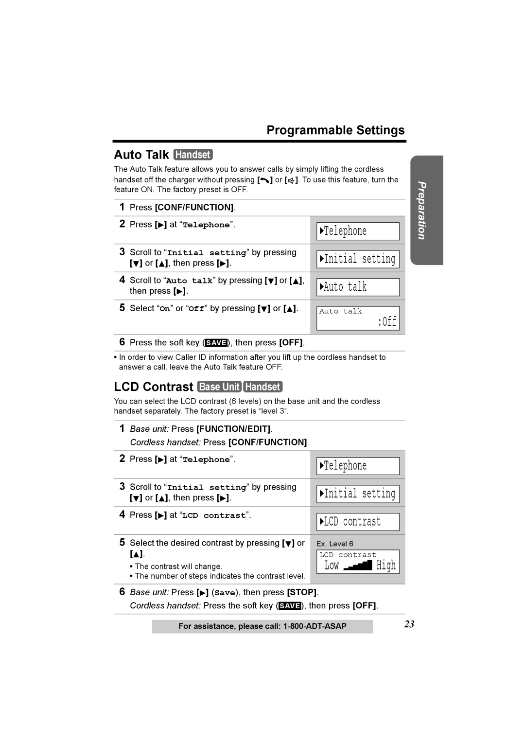 Panasonic KX-TG2970 operating instructions Low, Programmable Settings Auto Talk Handset 